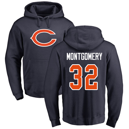 Chicago Bears Men Navy Blue David Montgomery Name and Number Logo NFL Football #32 Pullover Hoodie Sweatshirts